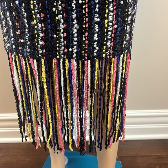 MSGM Pearl Embellished Tweed Skirt with Fringe - Picture 5 of 9